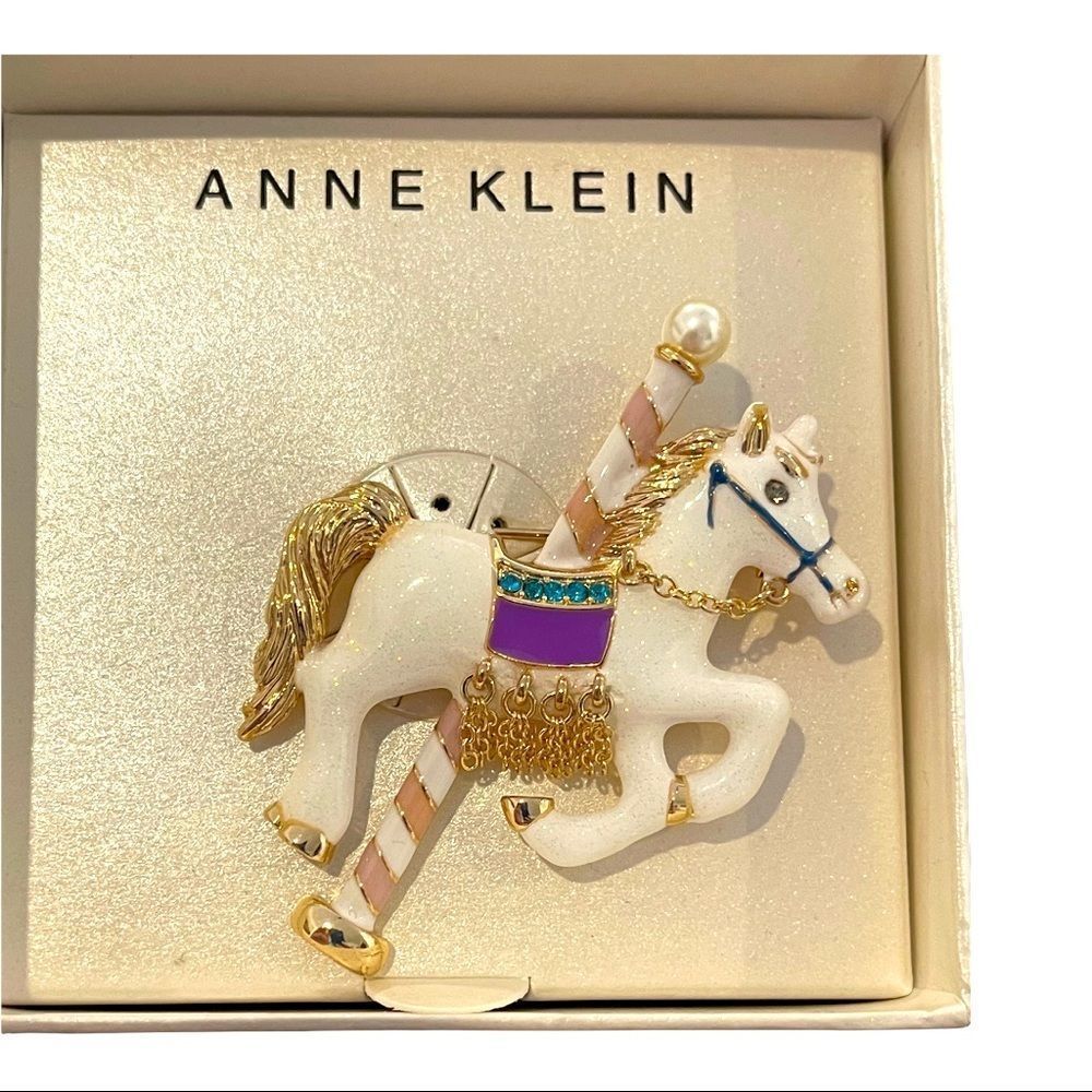 Anne Klein Carousel White Horse broach